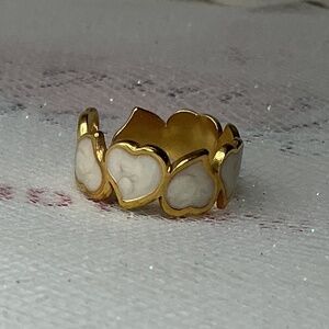 White Enamel Gold Heart  Adjustable Stainless Steel Ring